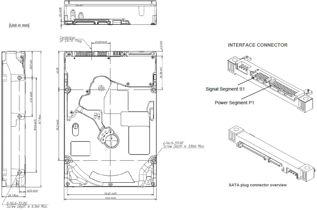 Mechanical Drawing - Toshiba MG10 Hard Disk Drive (HDD) Mechanical Drawing - Toshiba MG10 Hard Disk Drive (HDD)
